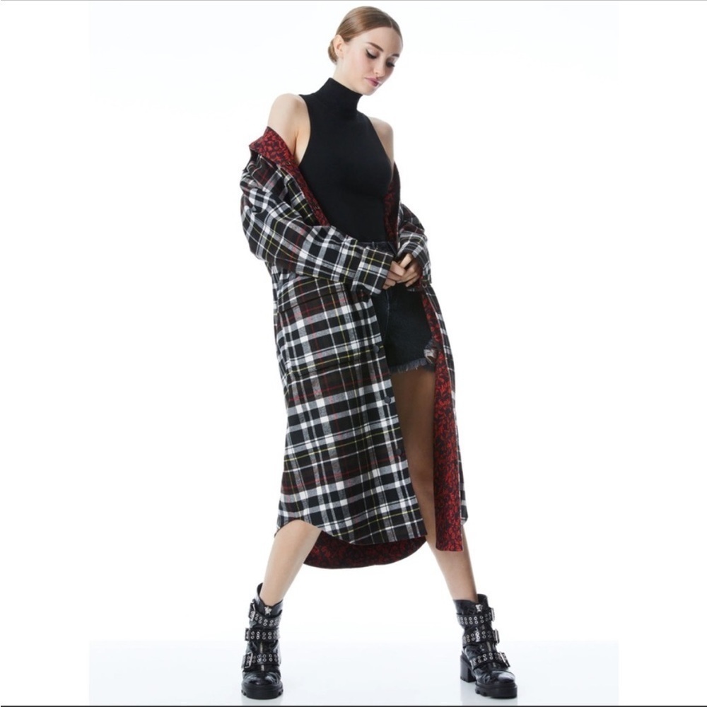Alice and Olivia- Red and Black Plaid and Paisley Snap Longsleeve Zazie Jacket - Picture 8 of 9